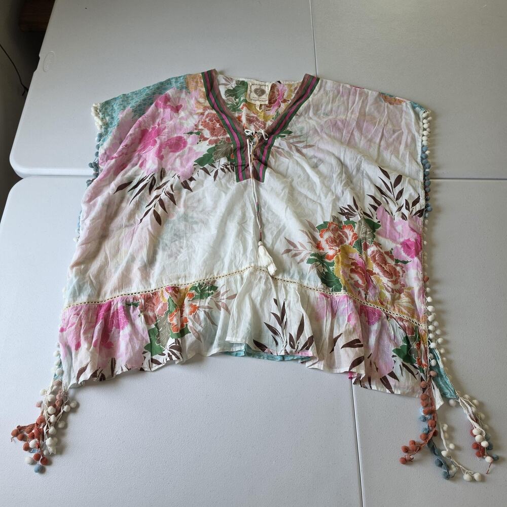 Z&L Europe Kimono Blouse Womens One Size Multicolor Floral Tassel Boho Beach
